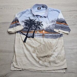 Tabasco Hawaiian Palm Tree Polo Shirt Mens Size Large Vintage